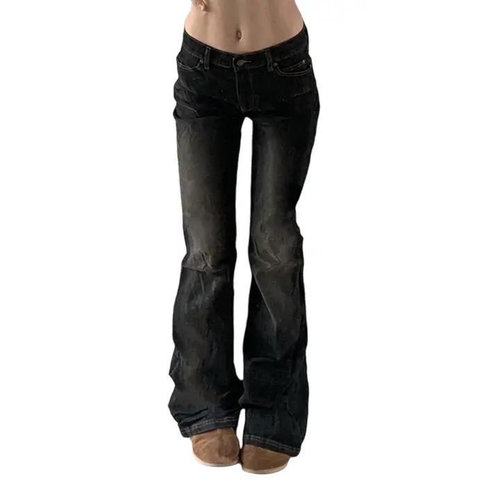 Jean bootcut vintage Y2K pour femme, coupe large évasée, taille basse, extensible, style Harajuku, p
