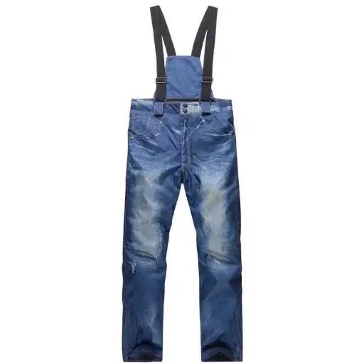 Pantalon de ski en denim imperméable pour homme, pantalon isolé, pantalon de neige doublé sourire, e