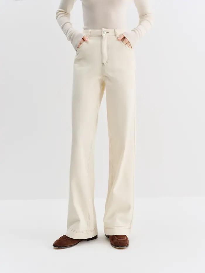 FSLE jean droit taille haute pour femmes hiver solide Simple tout-match 2025 nouveau pantalon polyva