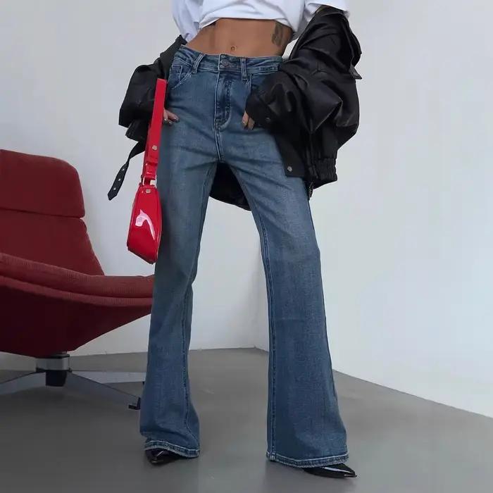Jean bootcut taille haute délavé rétro américain, pantalon polyvalent, Simple, amincissant, Style de