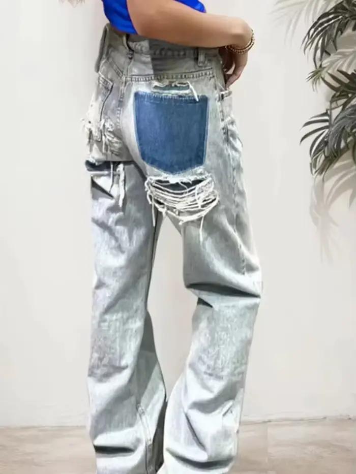 HH jean pour femmes mode Vintage trous décoré Denim pantalon Patchwork taille haute pantalon Y2K 202