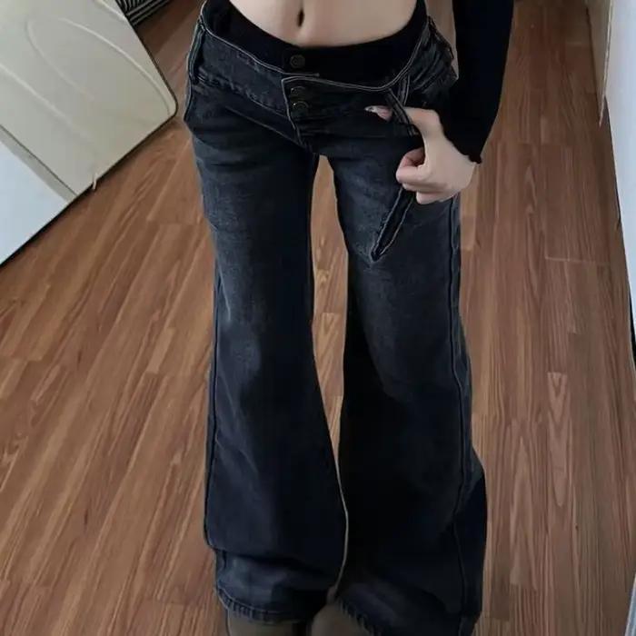 HOUZHOU Jeans Bootcut Vintage Sexy, style Grunge Kpop, patchwork, coupe évasée, style Spicy Girl, de