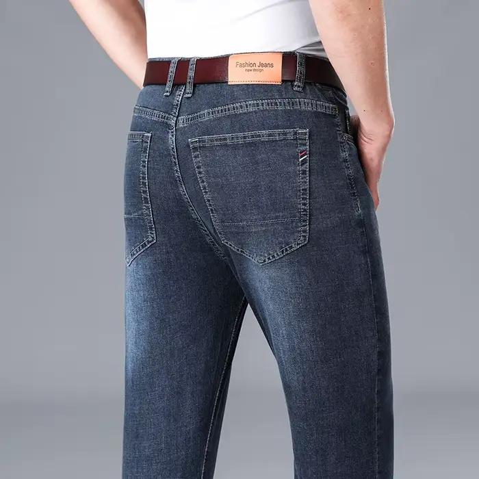 Jean élastique de marque OUSSYU pour homme, coupe droite, fin, printemps-été, style décontracté chic