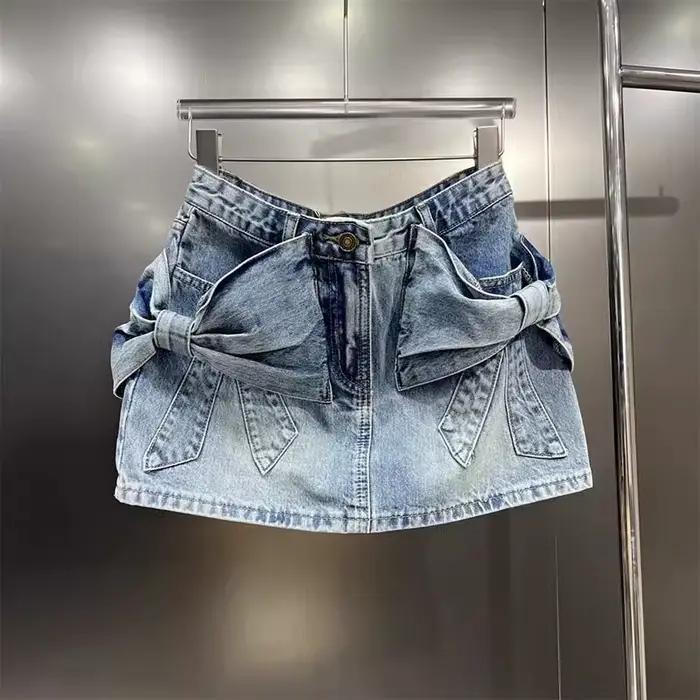 Jupe en jean à nœud mignon pour femmes, Mini jupe en forme de A, nouveau Design d'été