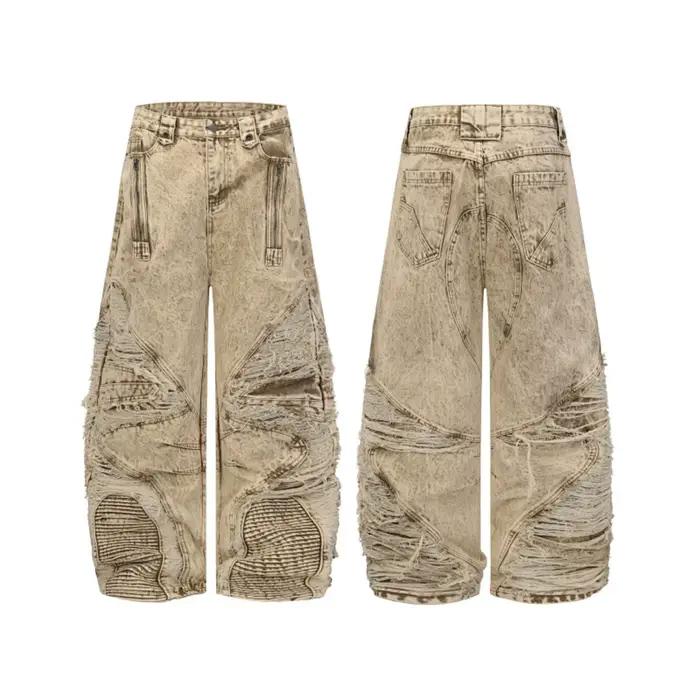 Nouveau Jean Américain Tendance 2025 Style Hip-Hop Urbain Déchiré Coupe Ample à Jambes Larges
