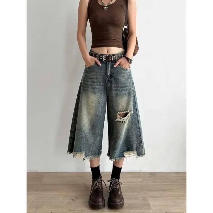 Jean taille haute à jambe large pour femme, nouvelle collection été, style décontracté et polyvalent