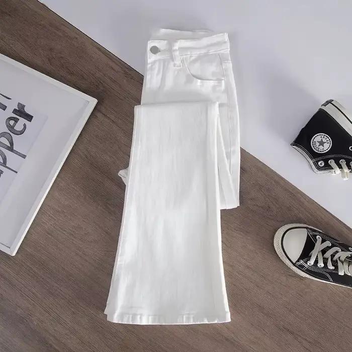 Jean évasé taille haute pour femme, pantalon décontracté, mince, tout match, fjWomen, blanc, neuf po