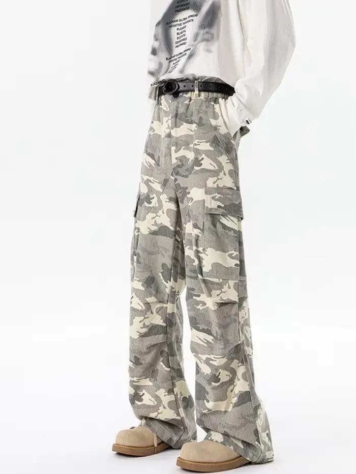 Jean cargo camouflage vintage américain pour homme, coupe droite délavée, jambe large, nouveau panta