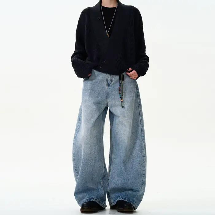UNITIM Jeans délavés vintage coupe droite et large pour hommes, style streetwear américain, pantalon