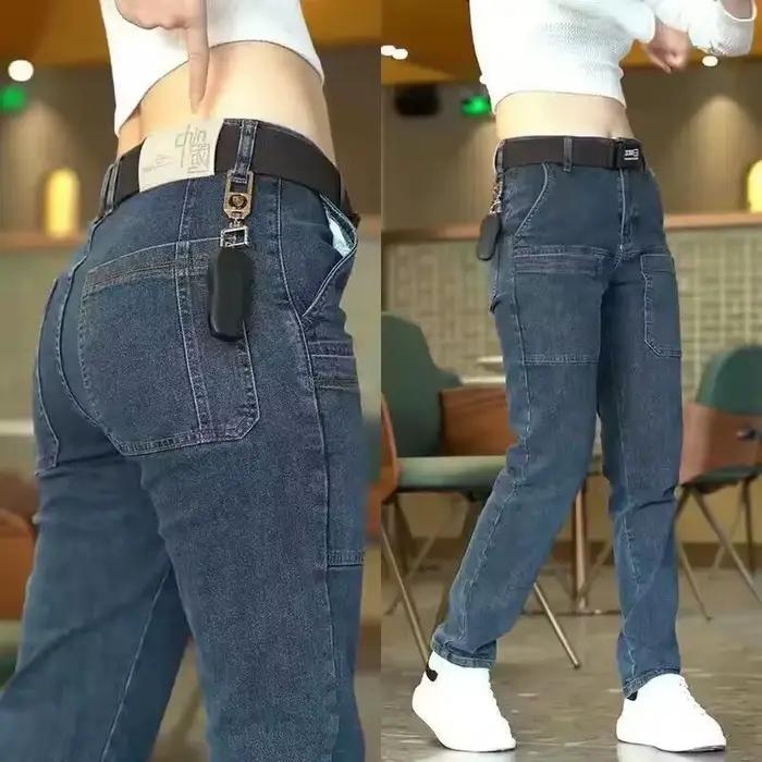 Jean de travail rétro américain pour homme – Coupe droite, résistant, extensible, en denim de coton,