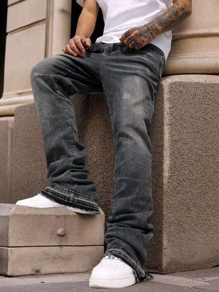 Jean tendance pour homme, coupe droite ample, jambe large, en denim de coton, style urbain, mode jeu