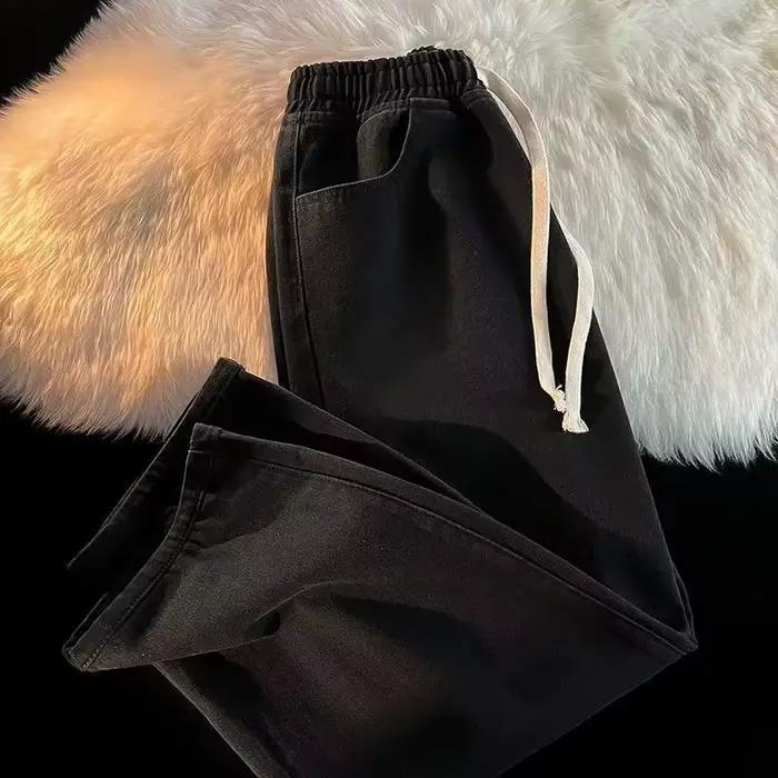 Jean ample tendance coupe droite pour homme – Style coréen, taille élastique, décontracté, long – Be
