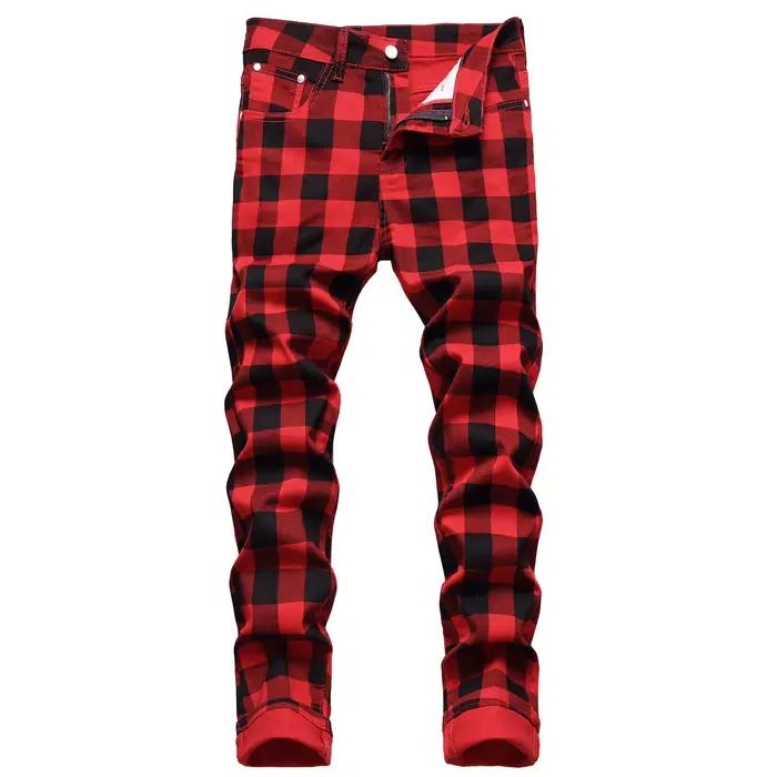 Jean classique à motif à carreaux 2026 pour hommes, pantalon décontracté à coupe slim et droite, sty