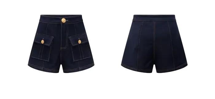 Short en jean rétro japonais à boutons marron, Nouvelle collection été 2026, Veste, Gilet, Ceinture 