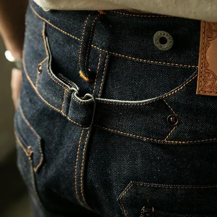 RS-0002B Red Tornado Jean en denim brut indigo non lavé non sanforisé taille haute 14oz