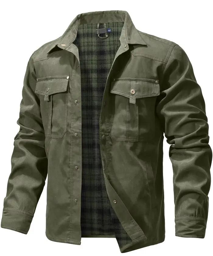 Harajuku – vestes pour hommes, chemise doublée de flanelle, manteau décontracté, bouton-pression, su