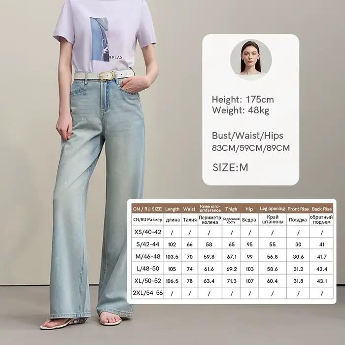 Jean Amii pour femme, nouvelle collection été 2026, pantalon décontracté en coton à jambe large, imp