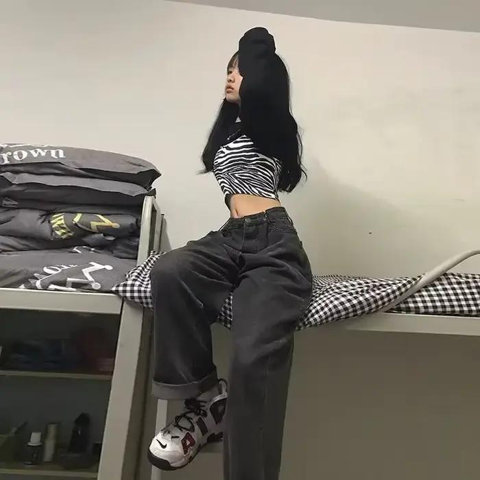 Jean Vintage Taille Haute pour Femme, Pantalon en Denim, Surdimensionné, Droit, Jambes Larges, Coule