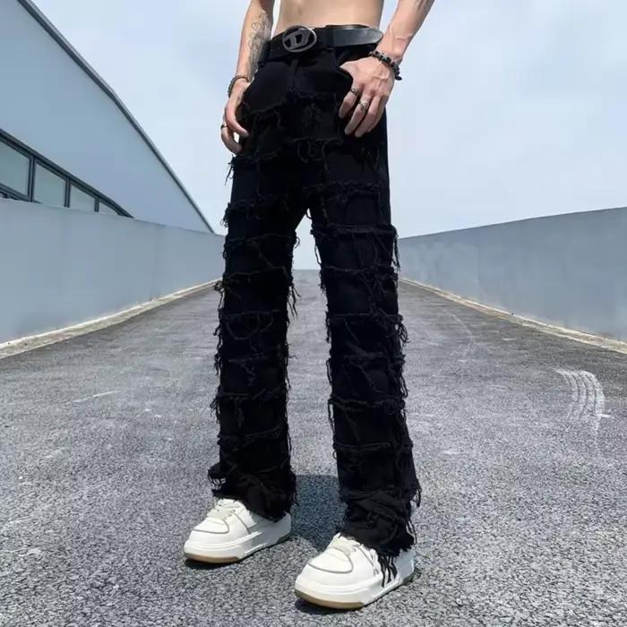 Jeans pour hommes 2023, pantalon déchiré, style hip-hop, denim vintage, pantalon droit, style hip-ho