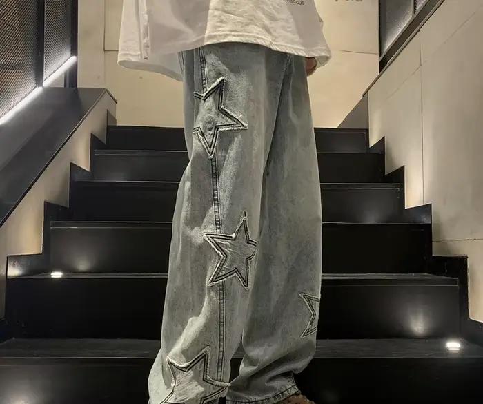 Nouvelle mode étoile à cinq branches jean hommes taille haute Vintage Streetwear hommes pantalon Bag