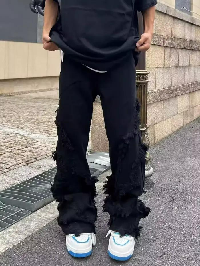 Jean de rue à bords bruts pour hommes et femmes, Style américain, danse Hip-hop, droit, blanc, vêtem