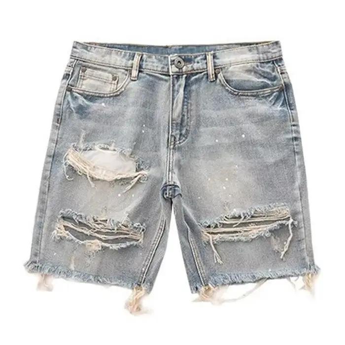 Short en jean résistant à la déformation short en jean en détresse d'été pour hommes coupe droite tr