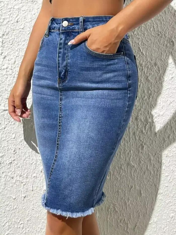 Jupe en jean Slim à bord brut pour femmes, haute élasticité, mode, jean Slim, couverture des hanches