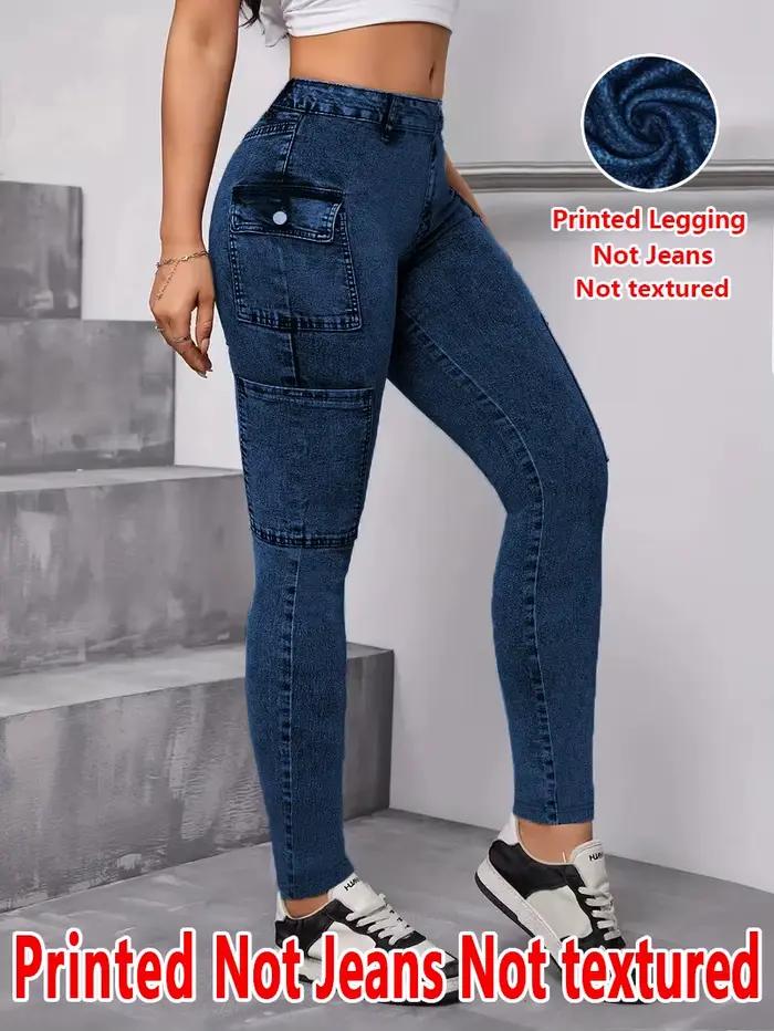 Pantalon moulant en denim imprimé sans cuir pour femme 2117, tissu sans texture, pantalon de base po