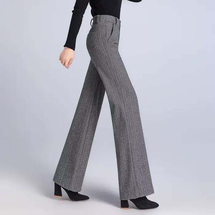 Pantalon baggy taille haute pour femme, pantalon en tweed adt, jambe droite, pantalon en nylon éléga
