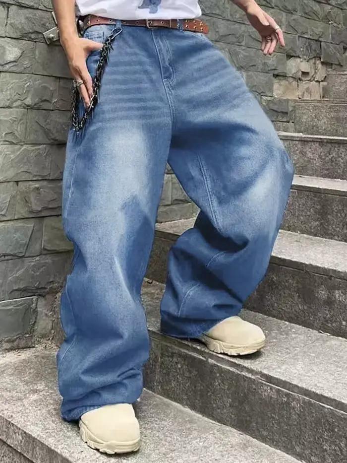 Mode hommes Vintage jean droit Streetwear personnalité Hip Hop pantalon mâle jeunesse ample jambes l