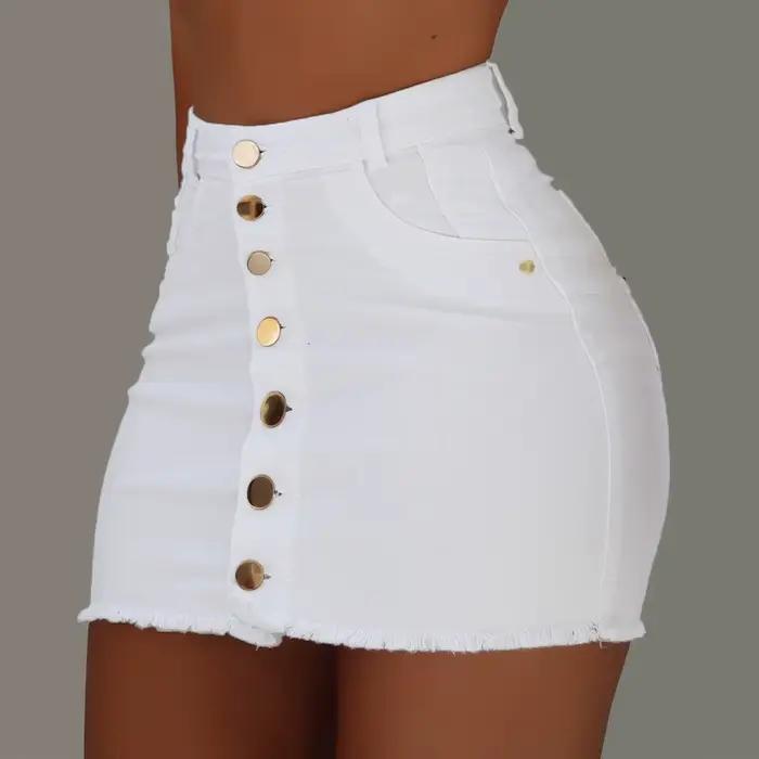 BKLD – Mini jupe en jean extensible pour femmes, nouvelle mode d'été, poches à simple boutonnage, ta