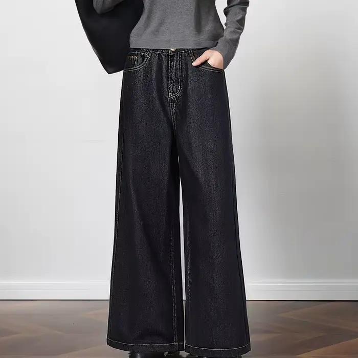 OLrain 2026 Printemps Femme Jean Bleu Ample Taille Haute Couvrant les Hanches Décontracté pour le Qu