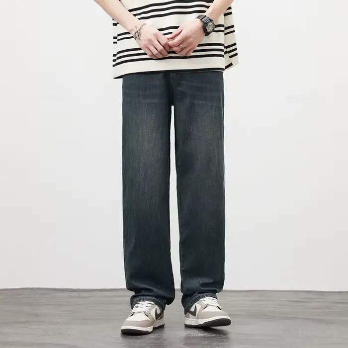 Jeans pour hommes en tissu lyocell doux et confortable de qualité supérieure, coupe ample, jambe lar