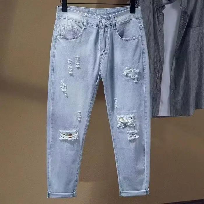 Jean déchiré tendance pour homme – Coupe droite ample style américain, taille haute, décontracté, st