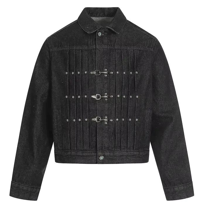 Veste en jean vintage pour homme avec boucle aviateur et boutons turquoise, style décontracté rétro 