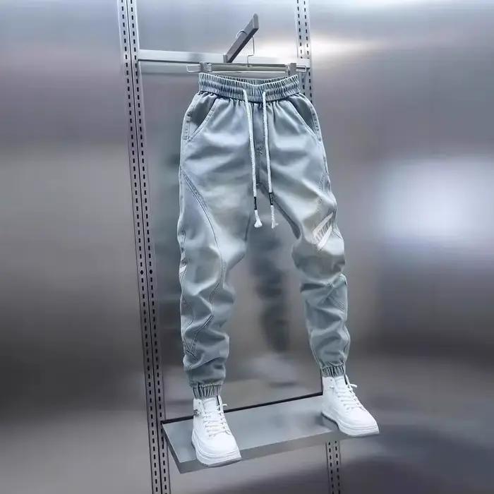 Jean Jogger Homme Style Coréen Streetwear à Manches Élastiques, Pantalon Harem en Denim Ample Tendan
