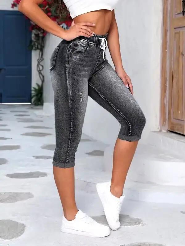 Jean Déchiré à Taille Haute artificiel astique pour Femme, Pantalon en Denim, Nouvelle Collection