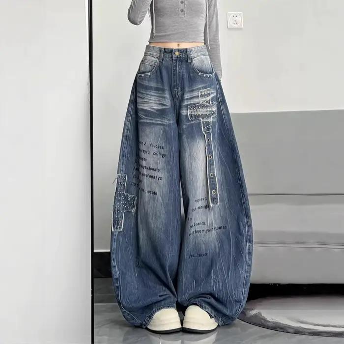 Jeans Courbes pour Femmes, Mode Printemps, Pantalons Largues Streetwear, Pantalons Longs