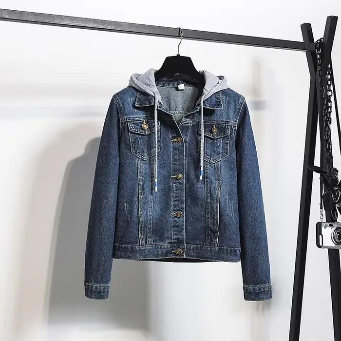 Veste en jean courte pour femme, haut à manches longues, Slim, lisse votre Silhouette, à capuche, no