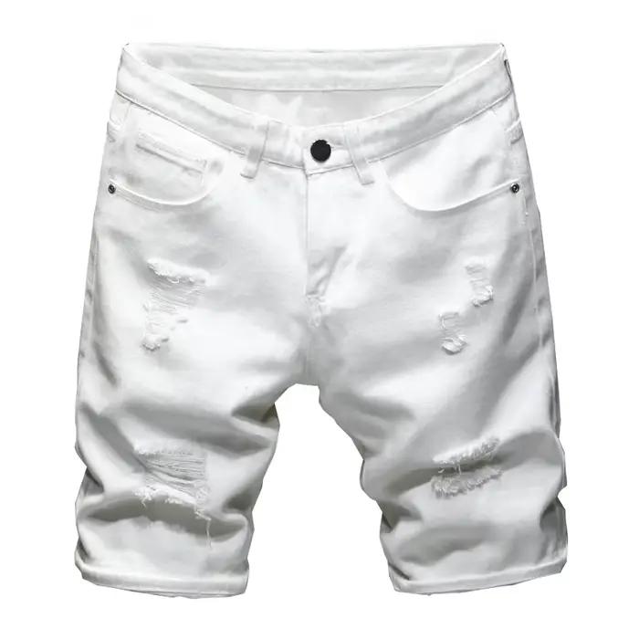Short en jean déchiré au genou pour homme, pantalon court masculin, streetwear slim, trou décontract