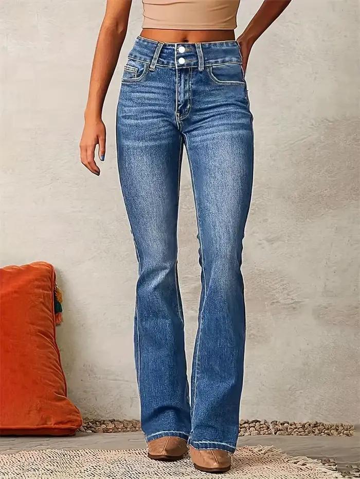 2025 Vintage taille moyenne lavé Stretch jean femmes nouveau Micro pantalon évasé décontracté banlie