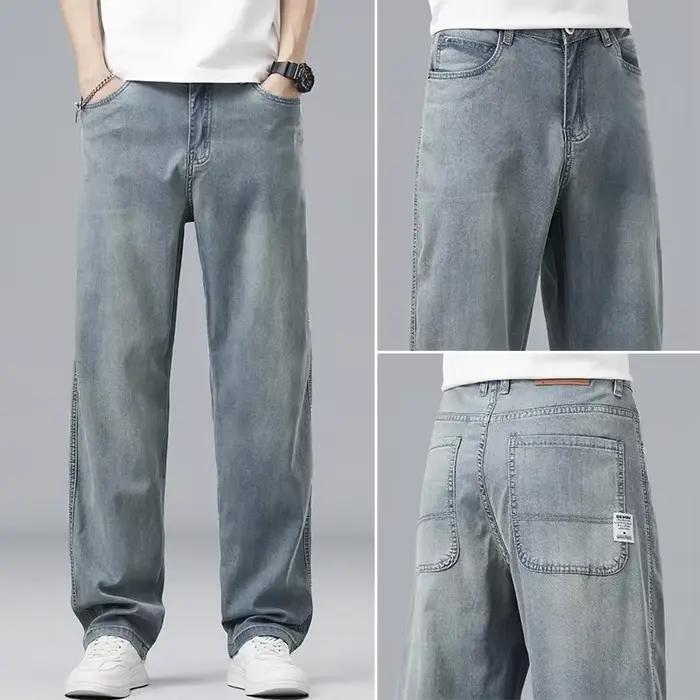 Lyocell-Jeans Ultra-Mince artificiel astique pour Homme, Pantalon Doux, Droit, Décontracté, Denim, É