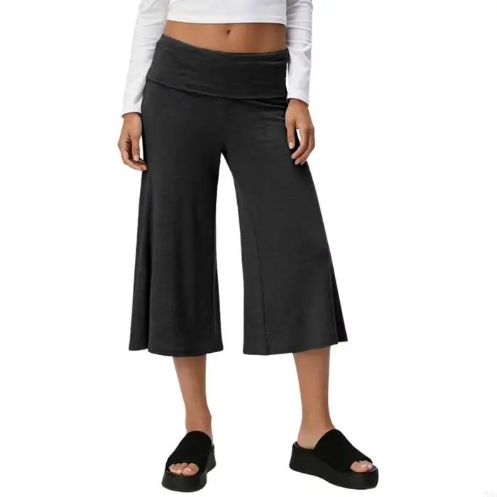 77HE – pantalon Gaucho pour femmes, corail, pliable, taille basse, extensible, jambes larges, pour l