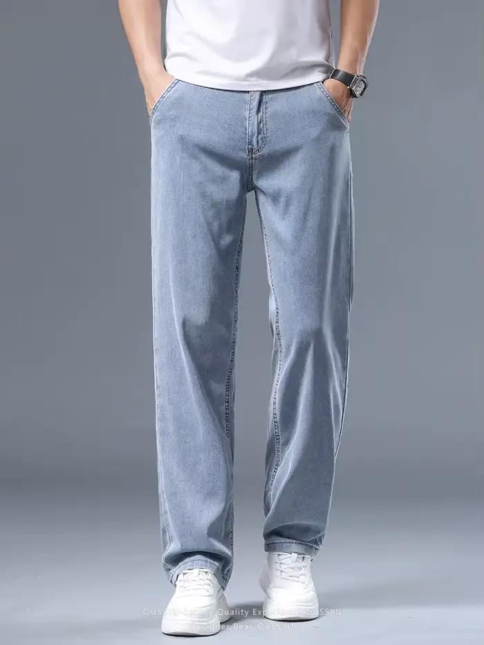 Jean d'été en Lyocell ultra-fin pour homme, respirant, élastique, décontracté, coupe droite, style b