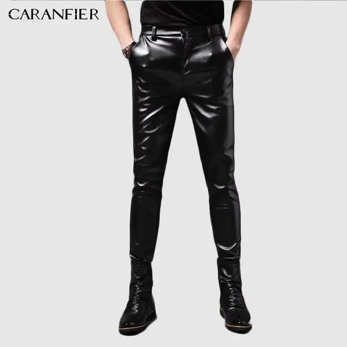 CARANFIER à la mode pantalons sauvages marque de mode mince hommes vêtements en cuir couture discoth