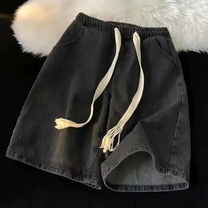ChimBrand-Short en denim bleu délavé pour homme, patins tête de mort vintage, patins courts irritant