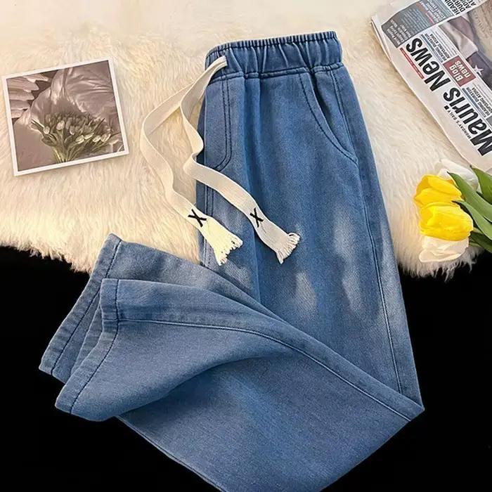 Jeans droits taille haute monochromes pour femmes, pantalons tout assortis, vêtements pour femmes, b