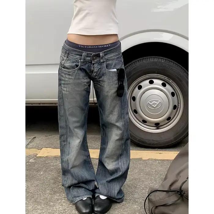 Jean baggy bleu Y2K pour femme, style Harajuku japonais années 2000, pantalon en denim vintage améri
