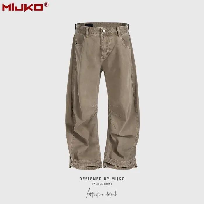 MIJKO – jean marron unisexe, design Sabre Silhouette, pantalon long avec revers à boucle, marque de 