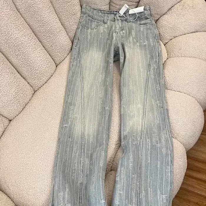 Jacquard ample femmes jean surdimensionné automne taille haute mode Flare Denim pantalon décontracté